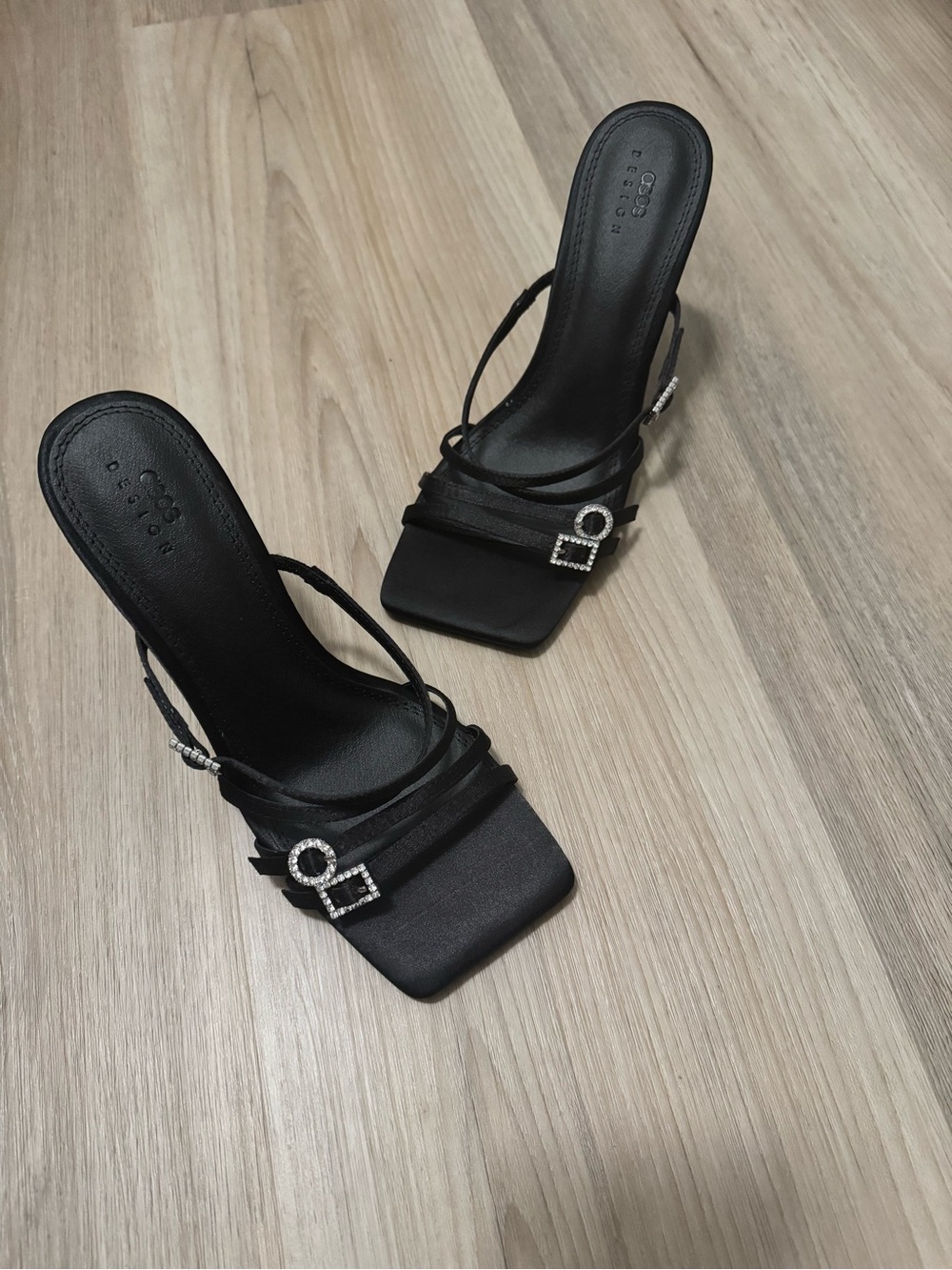 ASOS DESIGN Black Embellished Strappy High Heeled Mules - New Size 8 / 39